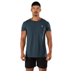 T-shirt de sport pour homme à manches courtes, bleu marine, confortable et élégant, vêtement de sport décontracté de haute qualité pour la gym, vente en gros - Product Image 1