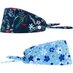 Wholesale Custom Logo Adult <b>Scrub</b> Caps Cotton Surgical <b>Working</b> Hats With Sweatband & Buttons Adjustable With Flower Printing - Product Image 1