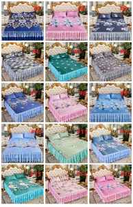 High 100% Cotton Floral Fitted <b>Bed</b> Sheet <b>Cover</b> Lace <b>Bed</b> Skirt Wedding Housewarming Bedding Bedspread Mattress <b>Cover</b> Wholesale - Product Image 2