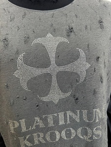Custom Vintage Oversized Grey Distressed Rhinestone Cross Graphic Layered Fake Two Piece Faux Leather <b>Waffle</b> Fabric Long Men - Product Image 4