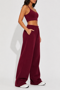 Women Relaxed Fit Wide Leg <b>Pants</b> Maroon Elastic Waist Soft Fabric Casual Lounge Wear Full Length Comfortable Sweatpants - Product Image 5
