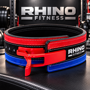 Ceinture de musculation réglable RHINO FITNESS à boucle à dégagement rapide, support lombaire robuste en néoprène, rouge, noir, bleu - Product Image 1