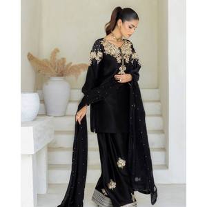 Beautiful Silk Salwar Kameez-Party Wear Top-Bottom and Dupatta XL Size - Product Image 5