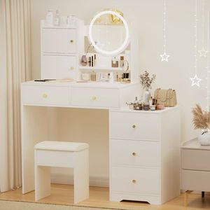 Fashionable Wood Bedroom Dressing Vanity Desk with Cushioned Chair 3 Color <b>Mirror</b> Lights for <b>Makeup</b> - Product Image 6