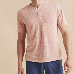 <b>mens</b> pink heather melange short sleeve <b>henley</b> tshirt button placket neck tee <b>top</b> - Product Image 1