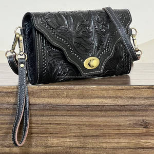 Bolso de Mano Mini de Cuero Genuino Hecho a Mano para Mujer, con Patrón Floral en Relieve, para Efectivo y Tarjetas, Estilo Bandolera, Novedad 2026, Superventas - Product Image 3