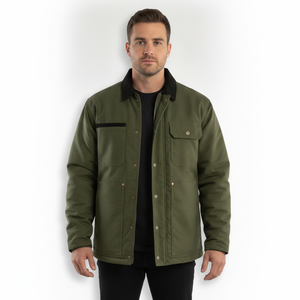 Chaqueta Verde Utilitaria con Cierre de Botones y Cremallera, Corte Regular, Color Sólido, para Otoño - Product Image 2