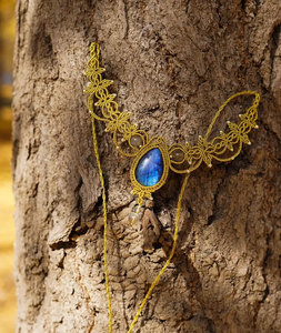 Handmade Macrame Labradorite <b>Necklace</b> Blue Flash Gemstone Boho Choker Adjustable Cord Artisan Jewelry <b>Statement</b> <b>Necklace</b> - Product Image 2