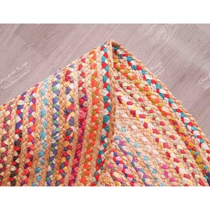 Oval Braided Jute Area Rug Striped Bohemian Style Flat Pile Non-Slip Living Room Decor - Product Image 2