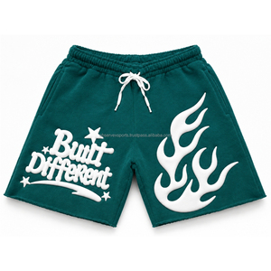 Shorts en coton French Terry de haute qualité avec logo personnalisé, coutures apparentes, effet délavé et usé pour hommes - Product Image 1