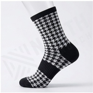 Crew <b>Socks</b> <b>Black</b> White Plaid Pattern Breathable Knitted Regular Style Adult Casual Daily Wear - Product Image 3