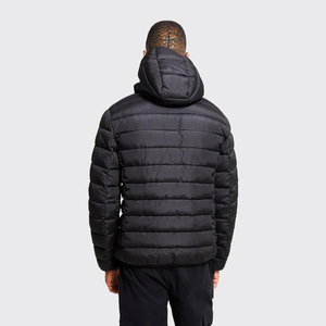 Chaqueta de lona negra con capucha para hombre, cortavientos, impermeable, transpirable, informal, de invierno, corte regular, cierre de cremallera frontal - Product Image 2