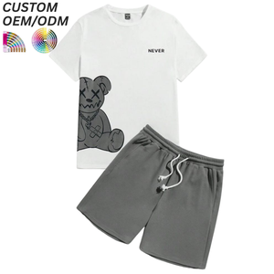 <b>Mens</b> Solid Casual Streetwear Knitted T-Shirt <b>Shorts</b> Set Summer Lightweight Breathable <b>Silk</b> Screen Printed Custom Logo OEM ODM - Product Image 4