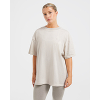 T-shirt de sport beige surdimensionné pour femme, coupe décontractée, manches courtes, ultra doux, léger et design, idéal pour la gym