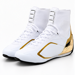 Botas de Motociclista Blancas hasta el Tobillo con Cierre de Velcro, Ligeras, Transpirables, de Cuero Genuino, con Detalles Dorados - Product Image 5