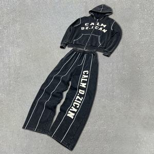 Conjunto de Sudadera con Capucha y Pantalones Deportivos con Bordado Personalizado y Parches, Estilo Urbano, Lavado Ácido, para Mujer - Product Image 5