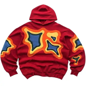 Sweat à capuche pour homme personnalisé par le fabricant, style hip-hop, en coton, avec broderie et patchwork, streetwear, coupé-cousu - Product Image 3