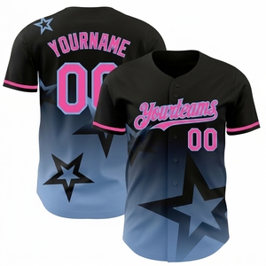 Camiseta de Béisbol Sublimada Personalizada con Nombre y Número, Estrellas Rosas y Azules, Uniforme Unisex para Adultos de Manga Corta, Transpirable, de Poliéster - Product Image 1