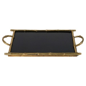 Bandeja Decorativa Rectangular de Latón con Diseño de Bambú, Estilo Tradicional, Pieza Única con Asa Funcional - Product Image 2