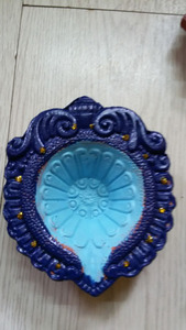 Lámpara de Aceite Portátil Hecha a Mano de Cerámica con Forma Redonda, Centro Rojo y Azul, para Actividades Religiosas y Decoración del Hogar, Duradera - Product Image 4