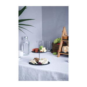 Espositore a due livelli rotondo in ardesia con manico in metallo per servire torte e dessert - Product Image 2