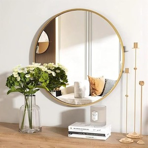 Modern Handmade Contemporary <b>Round</b> Glass Wall <b>Mirror</b> Gold Metal Frame 24 Inch Decorative <b>Bathroom</b> Bedroom Living Room REHMAN - Product Image 4
