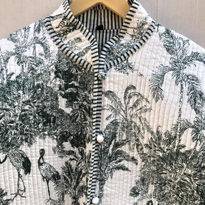 Chaqueta Acolchada de Algodón Reversible, Tejida a Rayas con Estampado Jaipuri Sanganeri, Transpirable, para Otoño, Hecha a Mano para Mujer - Product Image 5