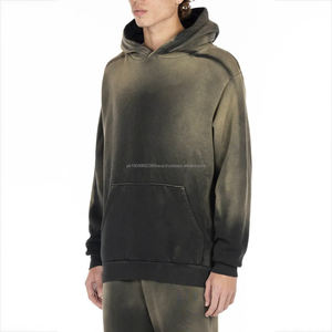 Sweat-shirt à capuche surdimensionné en coton et polyester léger, personnalisé, de haute qualité, fabriqué en usine, délavé à l'acide, déchiré, ourlet brut - Product Image 3