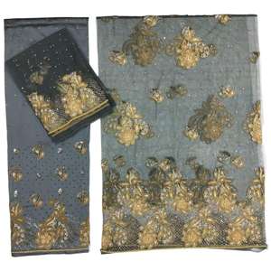 New Arrival No.1 Quality Stunning African George Wrapper 100% Polyester <b>Fabric</b> Emerald Stone Work Floral Pattern Dress 120 GSM - Product Image 4