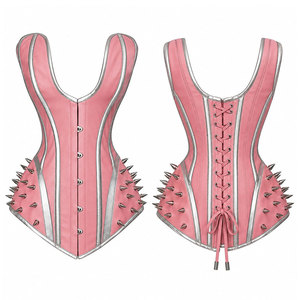Pink PU Leather <b>Corset</b> With Silver Rivets Front Hook-and-Eye Back Lace-Up Women <b>Shapewear</b> Firm Control Women <b>Corset</b> - Product Image 1