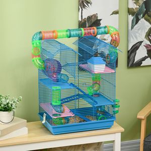 Cage à hamster à 5 niveaux de 18,5 pouces avec tubes et tunnels, cage pour petits animaux pour gerbilles et rats, avec bouteille d'eau, gamelle et roue d'exercice - Product Image 1