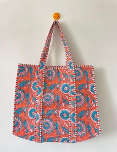 Sac fourre-tout matelassé bohème en coton rouge corail à imprimé floral, grande capacité, sac à bandoulière pour femme, idéal pour le shopping et les voyages - Product Image 3