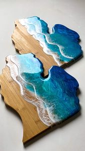 Plateau de service en bois et résine époxy fait main, grande taille, plateau alimentaire, planche à fromage en bois naturel, accessoires de cuisine et de salle à manger - Product Image 2