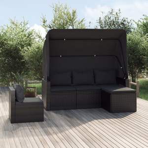 Ensemble de canapé de jardin pliable 3 places en rotin PE noir, mobilier de jardin pliable - Product Image 1