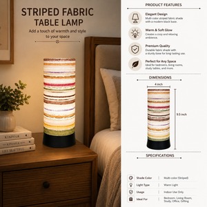 Striped Fabric LED Table Lamp Modern Bedside Night <b>Light</b> <b>Decorative</b> Desk Lamp Warm Ambient <b>Light</b> for Bedroom Living Room Office - Product Image 5