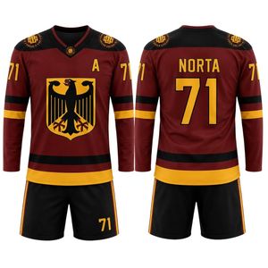 Performance Mesh Maroon <b>Navy</b> Wreath Logo Hockey Competition Wear Sublimated Professional Ice Hockey Team Uniform Set - Product Image 3