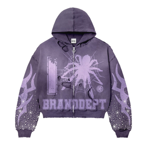 Custom Vintage Washed Distressed <b>Zip</b> <b>Up</b> <b>Hoodie</b> for Men 100% Cotton Breathable Autumn <b>Graphic</b> Hooded Sweatshirt - Product Image 3