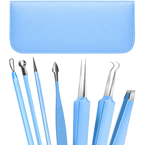 2026 New Trend Stainless Steel Blackhead Remover Kit 7-Piece Blue Color Acne <b>Needle</b> Pimple Popper Set with Custom Logo <b>Case</b> OEM - Product Image 6