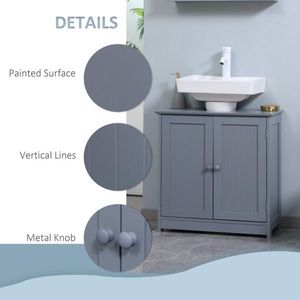 Mobile Bagno Moderno con 2 Ante e Ripiano, Struttura in PVC Grigio e Specchio Smart, Design Impermeabile in Legno Massello - Product Image 2