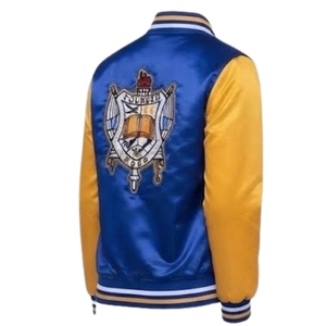 เสื้อแจ็คเก็ตบอมเบอร์ผู้หญิงแบบสั่งทำพิเศษ SGRHO ลายปักสีน้ำเงินทอง Sigma Gamma Rho Greek Sorority แบบซิป แนวลำลอง - Product Image 2
