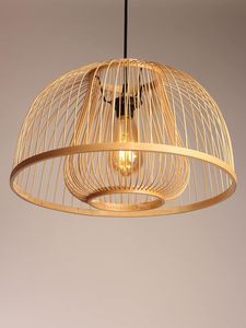 Creative Ribbed Design Natural Bamboo Lampshade Handmade Woven Ceiling Pendant <b>Light</b> <b>Fixture</b> <b>Rustic</b> Chandelier Interior - Product Image 4
