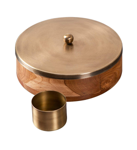 Boîte à épices en bois de manguier avec couvercle en laiton, artisanale, Masala Dabba, organisateur de rangement pour épices de cuisine, récipient traditionnel pour assaisonnements - Product Image 5