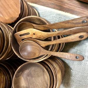 Vietnam Natural Wooden SALAD Bowl with Bamboo Lid Spoon Dinner Table Utensils Set Mixing Cereal <b>Breakfast</b> Meal HOME RESTAURANT - Product Image 1
