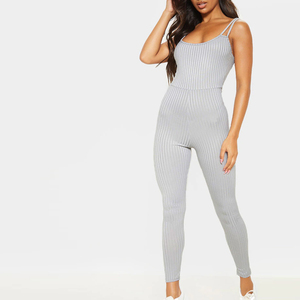 Women's Striped Knitted Jumpsuit Spaghetti Strap High Waist Sleeveless Skinny Full Length Minimalist Spring Summer Wear - Product Image 2