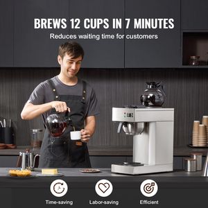 Macchina da Caffè Commerciale a Goccia da 12 Tazze con 2 Caraffe in Vetro e 2 Piastre Riscaldanti in Acciaio Inossidabile, Spina UK, per Hotel - Product Image 2