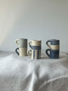 Hand-Made Ceramic <b>Mug</b> With Blue Striped Pattern Minimalist Design For Home Use Microwave And Dishwasher Safe Reusable - Product Image 5