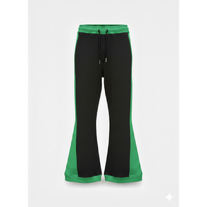 Pantalones deportivos de mujer personalizados, estilo jogger, con bloques de color verde azulado y negro, de corte acampanado y pierna ancha, holgados, de forro polar, nuevos - Product Image 2