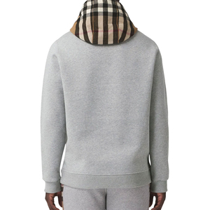 Men's Gray Hooded Anti-Wrinkle <b>Fleece</b> <b>Sweatshirt</b> with <b>Lined</b> Regular Fit Casual Knitted Polyester Pullover Autumn Wear - Product Image 4