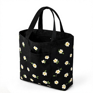 Custom Logo Eco Friendly Recycled Floral Design <b>Black</b> Organic Cotton Canvas Grocery Carry <b>Tote</b> Shopping <b>Bag</b> for Grocery - Product Image 4