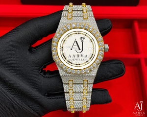 AARVA JEWELS Men's Luxury Diamond Watch Metal & Gemstones Round Case 40mm Analog Quartz Date Display Hidden Clasp - Product Image 1